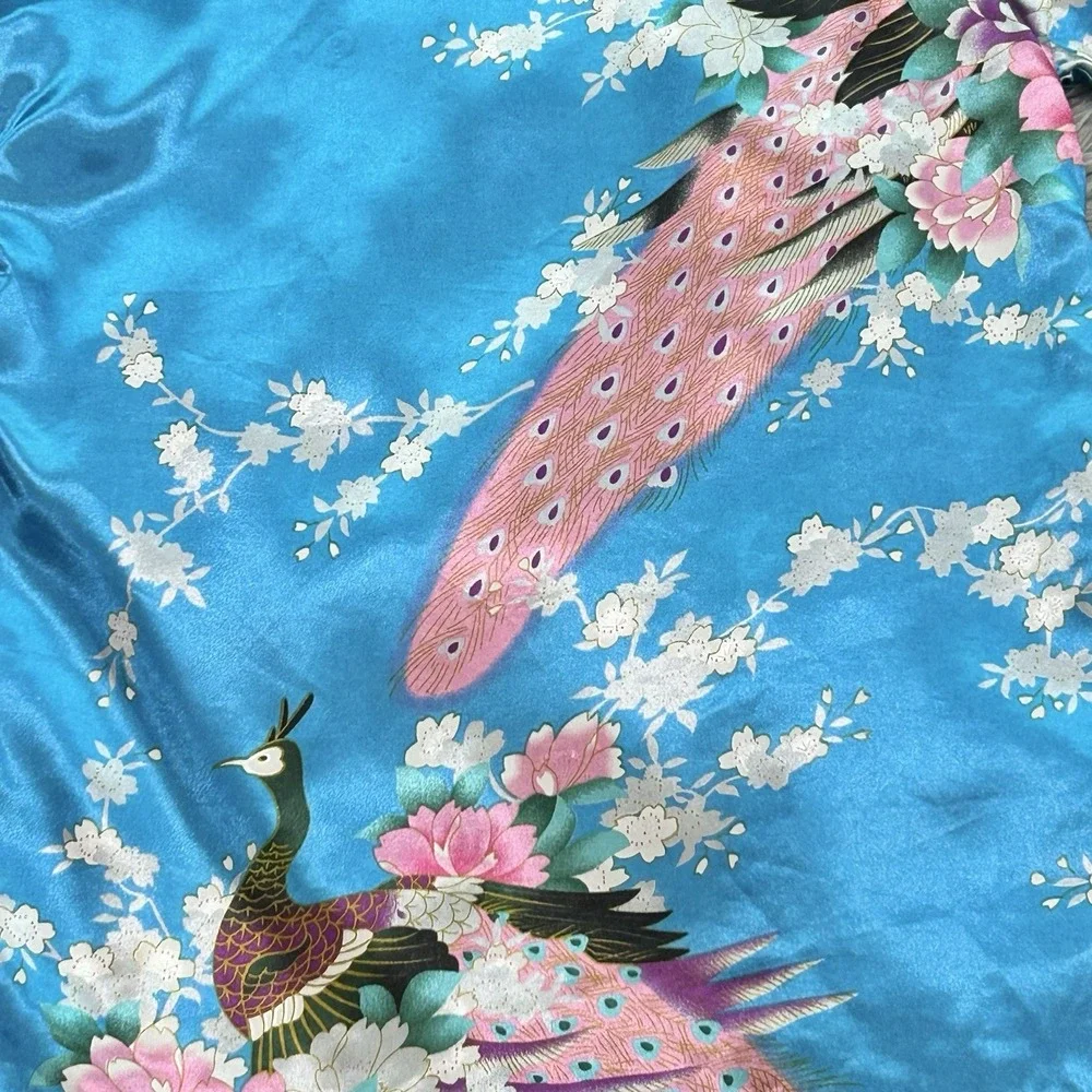 Children's One Size Blue Kimono Robe Top With Peacock Design